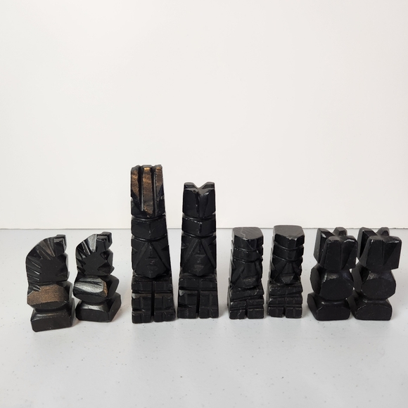 Vintage Complete 32 Piece Aztec Mexico Chess Set Carved Stone Marble Quartz 70s - Picture 2 of 8